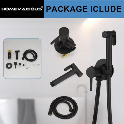 Homevacious Handheld Bidet Sprayer Faucet for Toilet with Hot and Cold Rough-in Valve Adjustable Water Pressure Round Brass Bidet Attachment Set for Feminine Pets and Baby Diaper Washing Matte Black