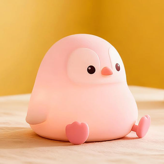 Penguin Night Light for Kids,Cute Pink Penguin Lamp,Soft Silicone Nursery Night Light,LED Squishy Novelty Animal Bedside Lamp,Rechargeable/Dimmable/Timer,Room Deco,Christmas Gifts for Mom Girls Baby