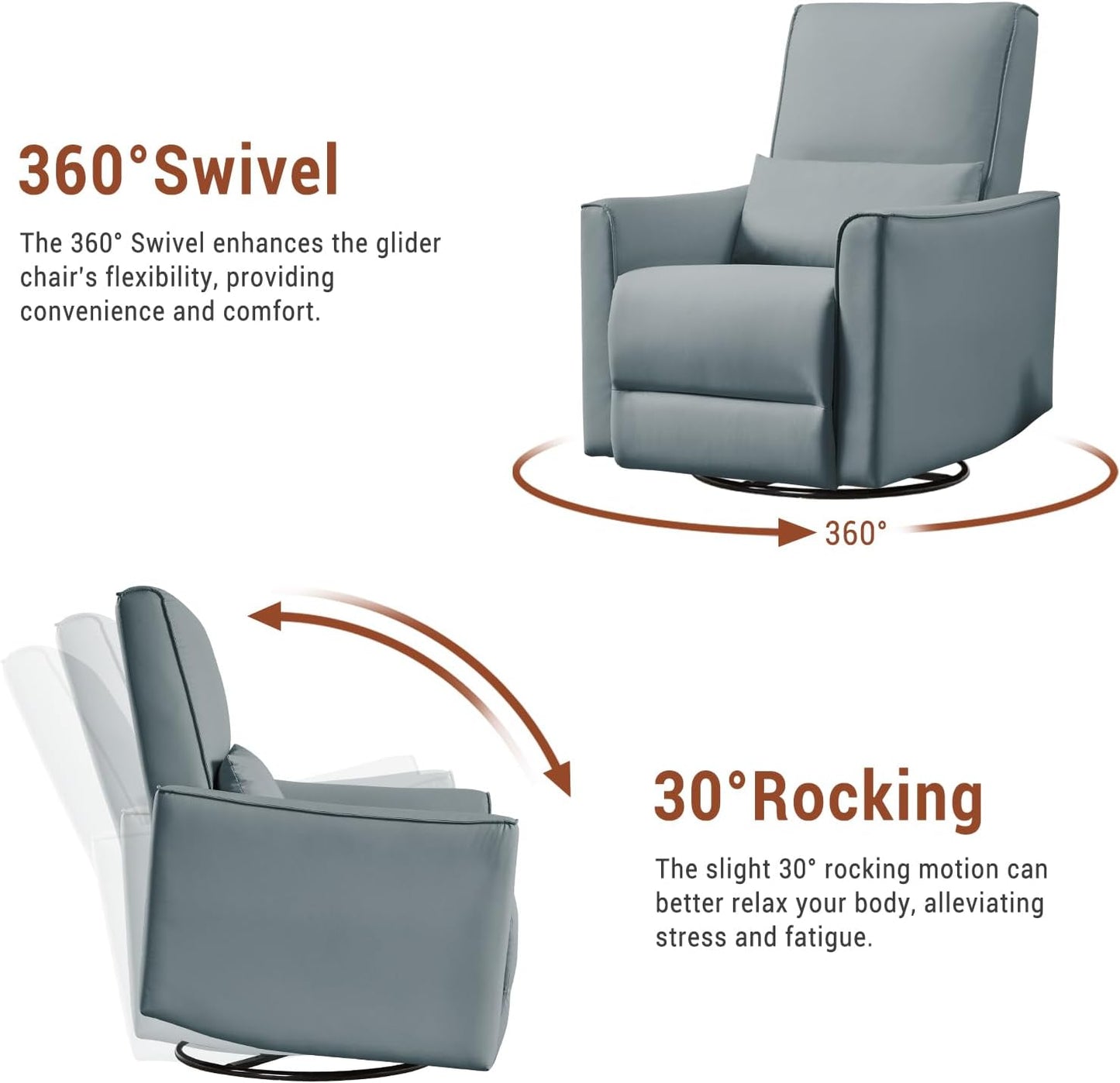 GAOMON Swivel Rocking Recliner Chair, Manual Leather Recliner Glider with Lumbar Support & Padded Armrest, Comfortable Rocker Nursery Single Sofa for Living Room and Bedroom (Cream)