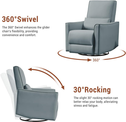 GAOMON Swivel Rocking Recliner Chair, Manual Leather Recliner Glider with Lumbar Support & Padded Armrest, Comfortable Rocker Nursery Single Sofa for Living Room and Bedroom (Cream)