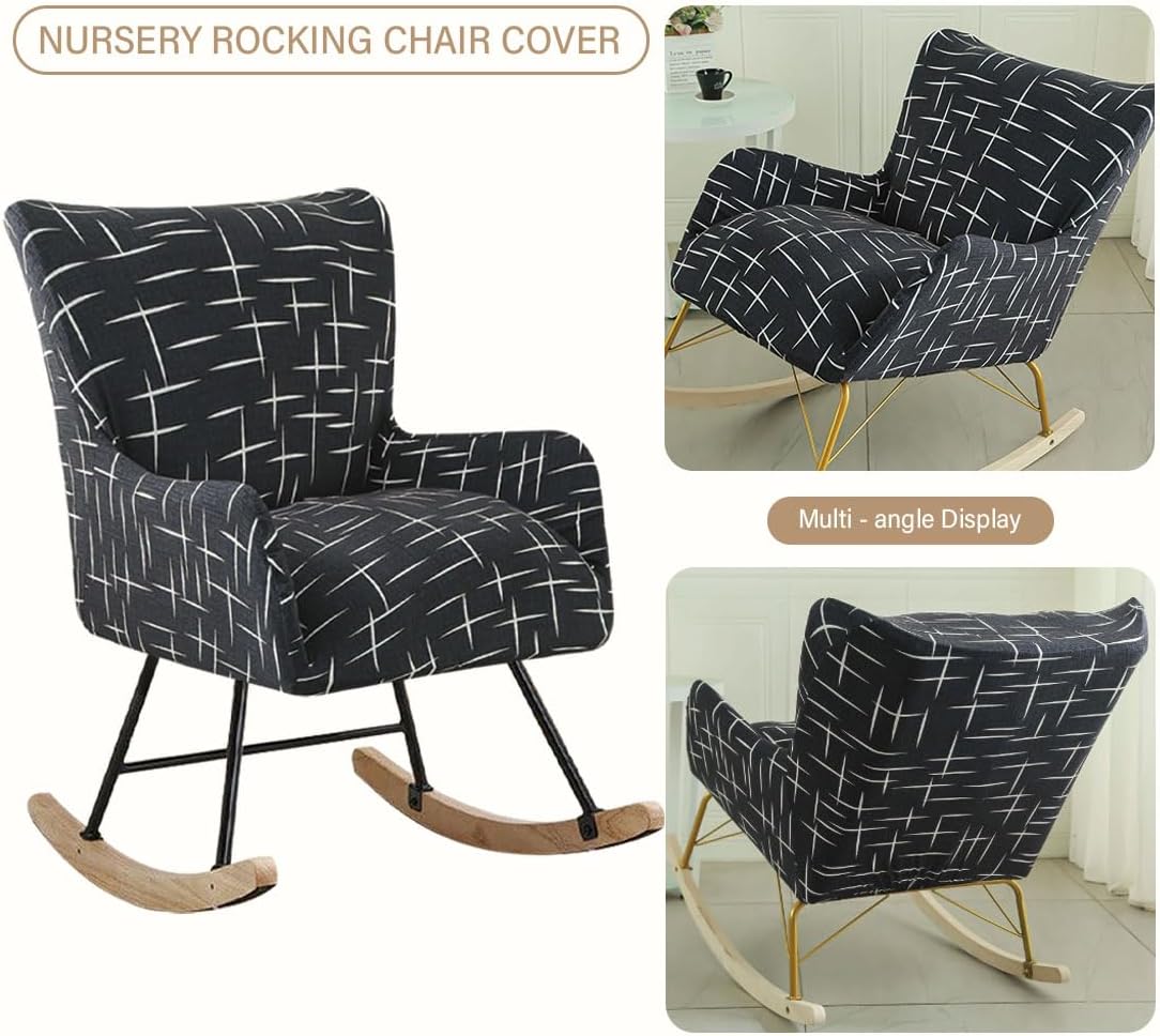Nursery Rocking Chair Cover Stretchable Glider Chairs Cover Slipcovers Printed Rocking Accent Armchair Slipcover for Living Room Bedroom Offices, 03