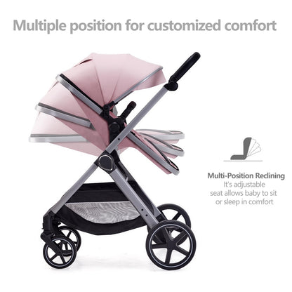 Lortsybab 2 in 1 Baby Stroller, Newborn Infant Toddler Convertible Pram Stroller for 0-36 Months Old Babies (Grey)