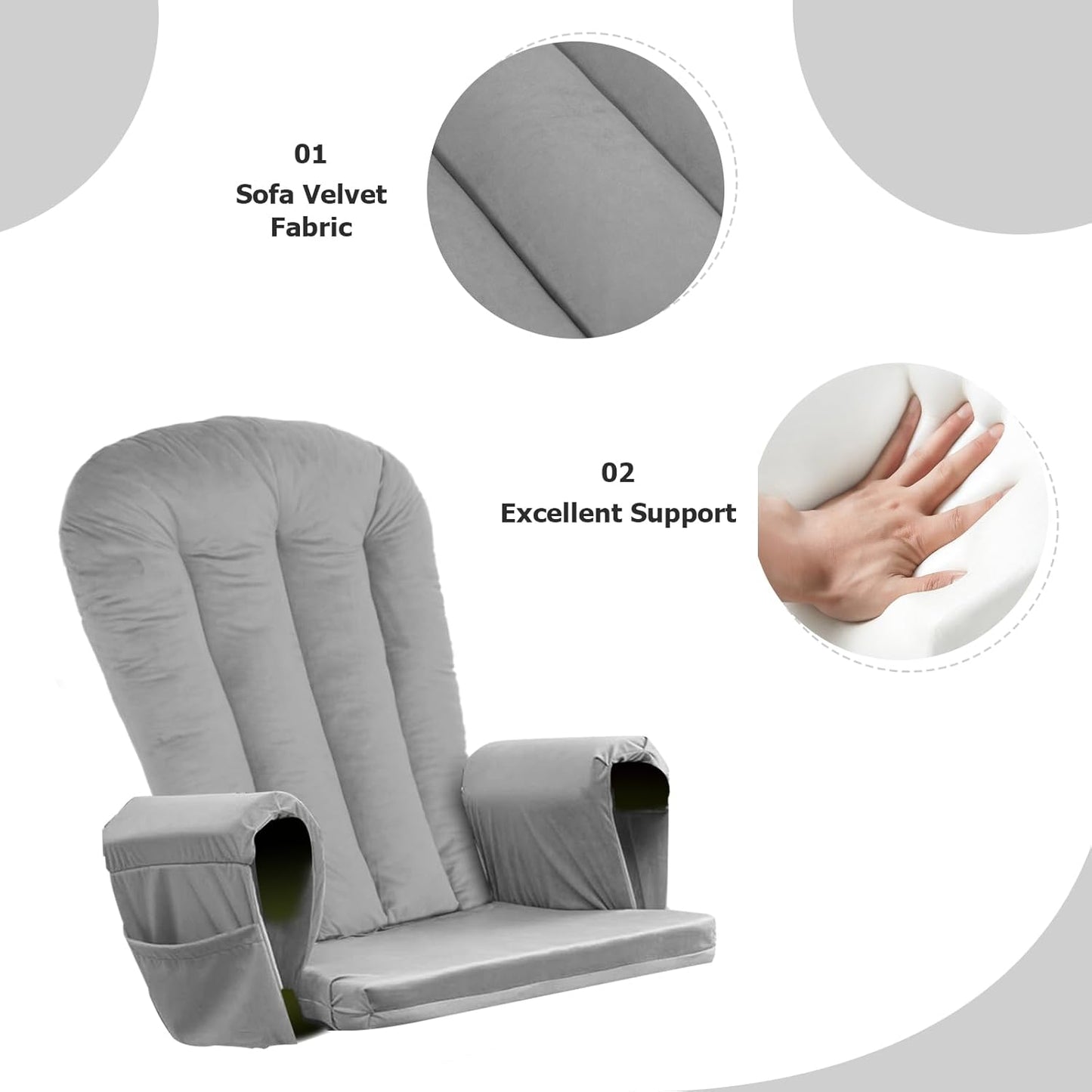 5PCS Suede Glider Rocker Replacement Cushions with 29.5" High Backrest & Side Pockets, Thickened Soft Glider Rocking Chair Cushions with Ottoman Cushion for Indoor Nursery Rocking Chair, Green