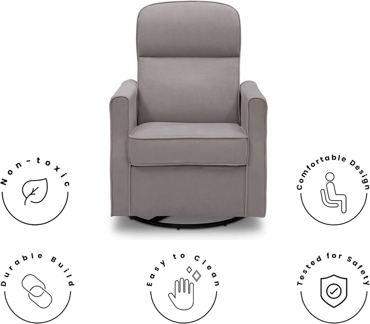 Delta Children Clair Slim Nursery Glider Swivel Rocker Chair, Dove Grey