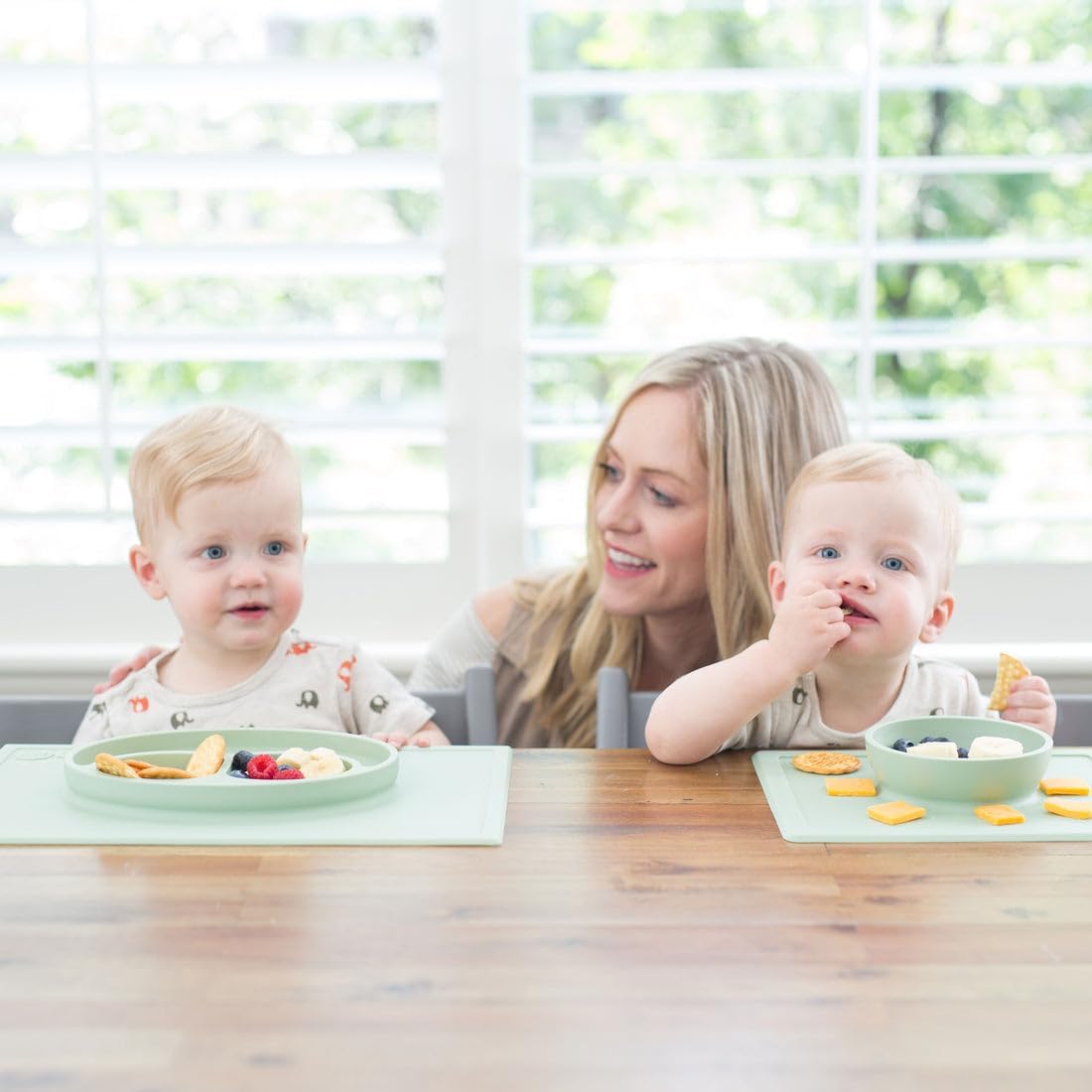 ezpz Happy Bowl - 24 Months + (Sage) - 100% Silicone Suction Bowl with Built-in Placemat – Dishwasher Safe