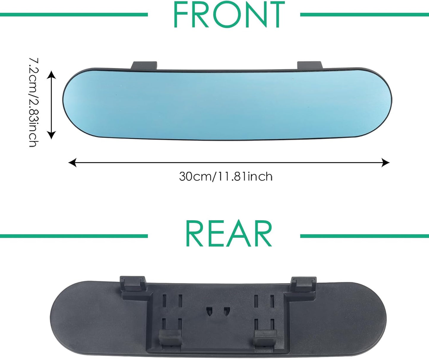 15" Rear View Mirror with Baby Mirror,Car Panoramic Rearview Mirrors Extender,Clip on Large Wide Angle Rear View Mirror for Truck Car and SUV (White)