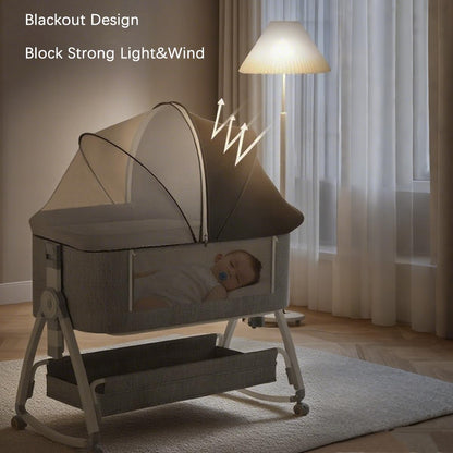 Akiky Portable Bassinet Bedside Sleeper Cover Semi-Sunshade Mosquito Net for Baby Infant Bed Sleeper Cover Mesh Net with Zip-up Window(Gray)
