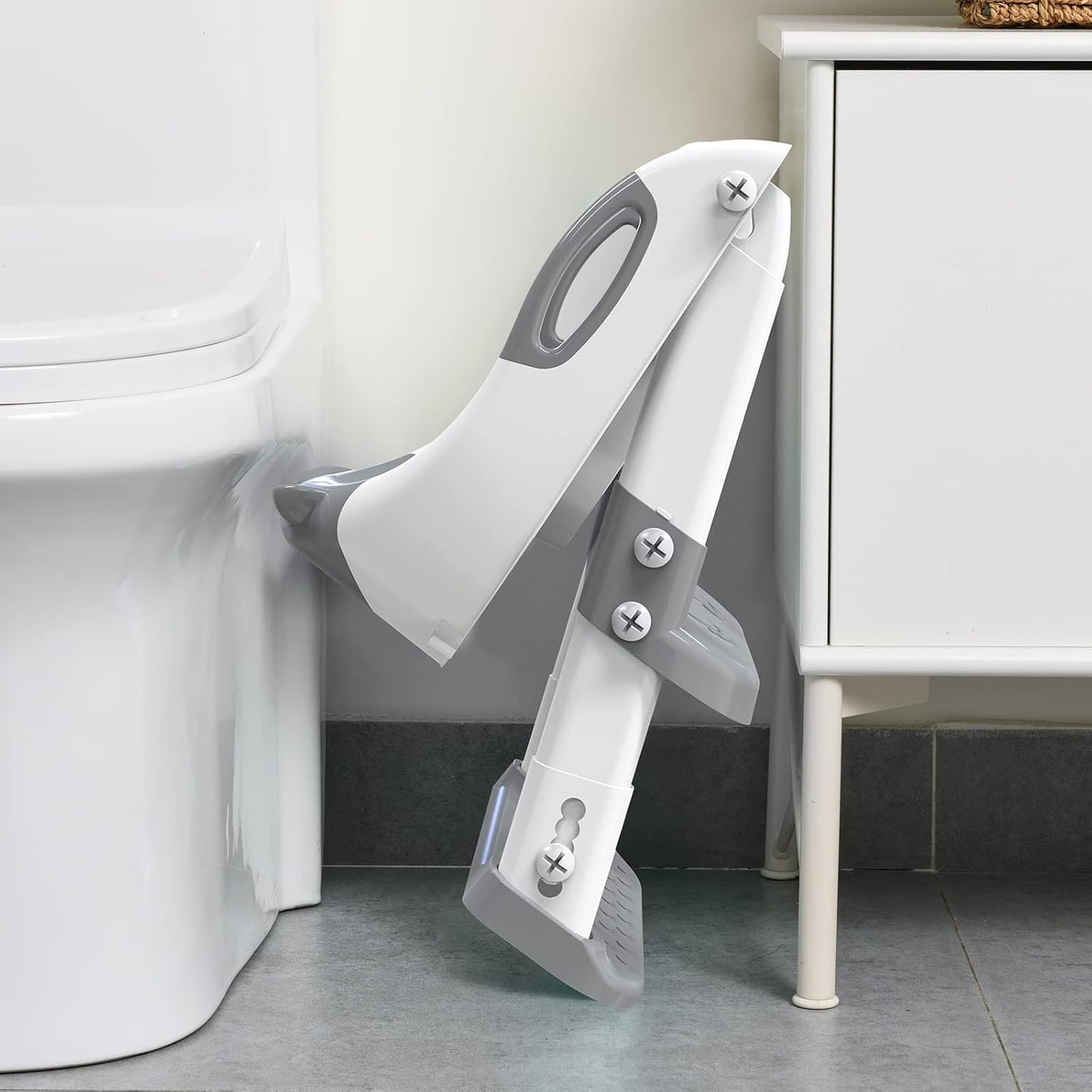 Potty Training Seat, SKYROKU Upgrade Toddler Toilet Seat for Kids Boys Girls, 2 in 1 Potty Training Toilet, Splash Guard Anti-Slip Pad Step Stool,New Sector-Shape Stabilized Base (8899+Grey)