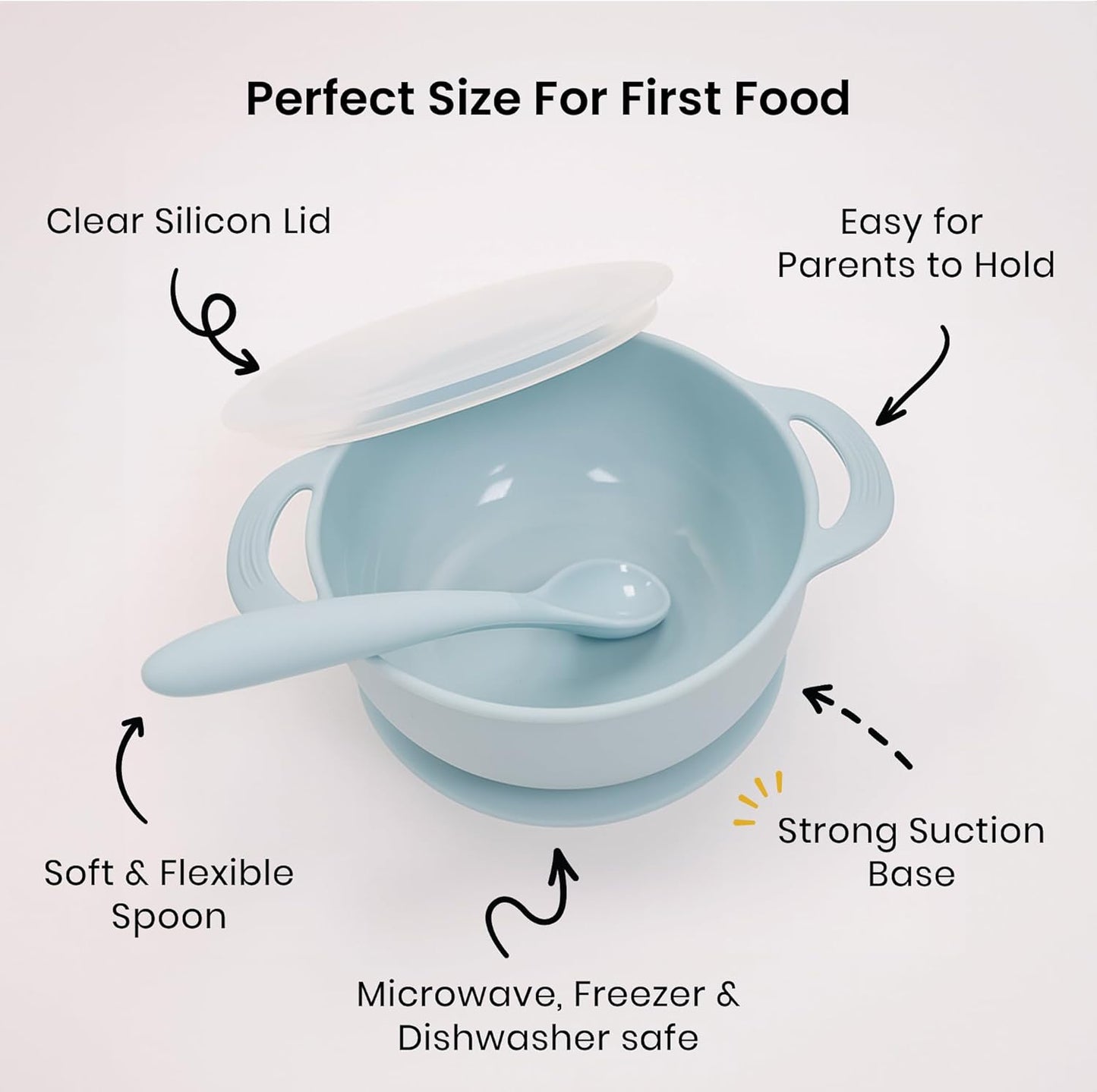 Lulyboo Silicone Baby Feeding Bowl with Handles, Lid & Spoon - Packable, Spill-Proof, Dishwasher Safe, Non-Slip Suction, for Toddlers 6+ Months (Ivory)