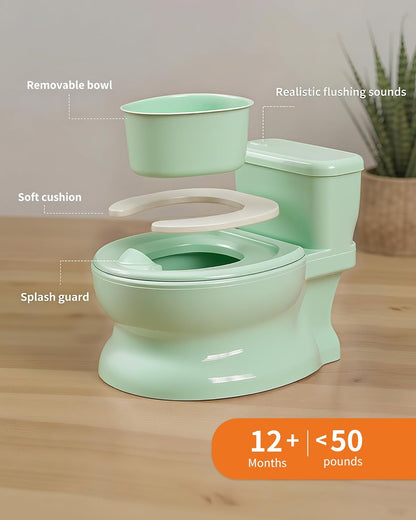 Realistic Potty Training Toilet - Flushing Sounds, Wipes Storage, Disposable Liners, Easy to Clean for Toddler Boys and Girls (Pink)