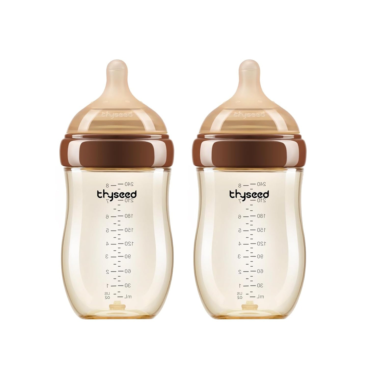 Thyseed PPSU Anti-Colic Baby Bottle, Breast-Like Medium Fast Flow Nipple for Breastfed Babies (3m+), 8 oz/240 mL, 2 Pack