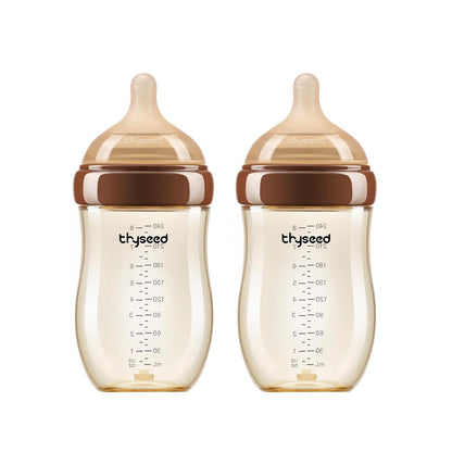 Thyseed PPSU Anti-Colic Baby Bottle, Breast-Like Medium Fast Flow Nipple for Breastfed Babies (3m+), 8 oz/240 mL, 2 Pack
