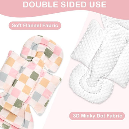 DILIMI Infant Car Seat Insert, Baby Car Seat Head Support with 3 Strap Paddings, Soft Newborn Car Seat Cushion for Stroller, Swing, Bouncers, Colorful Checkered