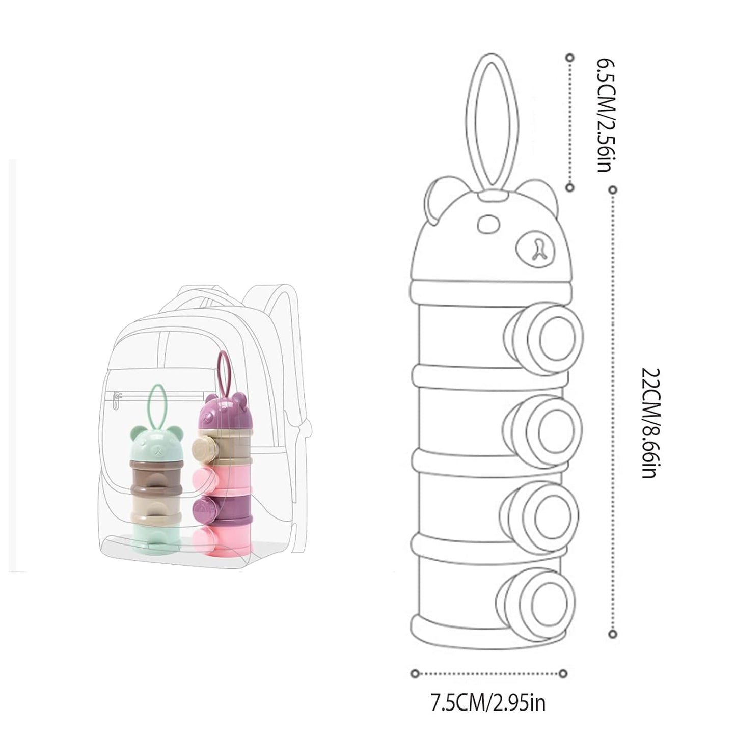 2 PCS 4-Layer Baby Milk Powder Dispenser, Stackable Formula Container for Travel, Portable Snack Storage Box