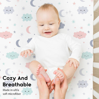 Yoofoss Pack and Play Sheets Fitted, Mini Crib Sheets 2-Pack for Pack N Play Mattress, Stretchy Playard Sheet, Soft and Breathable Green+Giraff