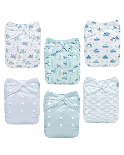ALVABABY Baby Cloth Diapers 6 Pack with 12 Inserts Cloth Diaper Covers Adjustable Washable Reusable for Baby Girls and Boys