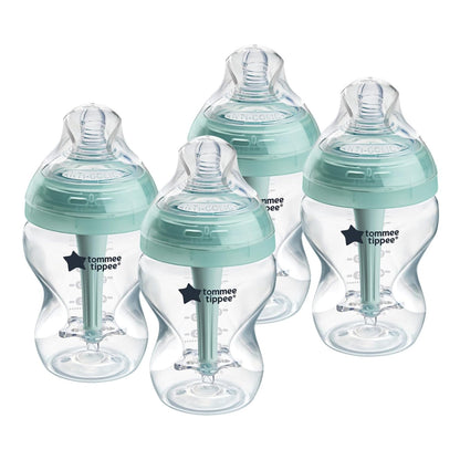 Tommee Tippee Advanced Anti-Colic 9 oz BPA Free Baby Bottles, Newborn 0+ Months, Slow Flow Breast-Like Nipple, Unique Design Keeps Air Away from Milk and Baby, Pink and Purple, Pack of 2