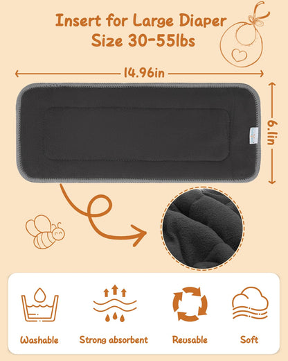 Babygoal Reusable Cloth Diaper Inserts Pack of 12, Absorbent & Breathable Liners, 3-Layer Microfiber Inserts for Cloth Diapers