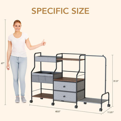 BBLIKE Diaper Caddy Organizer with Hanging Rack - 3 Tier Rolling Utility Cart with Drawers and Dividers for Baby Bottle Storage - Bedside Cart for Changing Station, Crib, Nursery, Bedroom, Beige