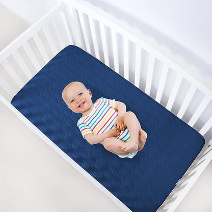 Biloban Crib Mattress Protector 2 Pack, Waterproof, Durable, Grey & Navy, Absorbent, Noiseless, Fits Standard 28 x 52 x 5 Inch Mattresses