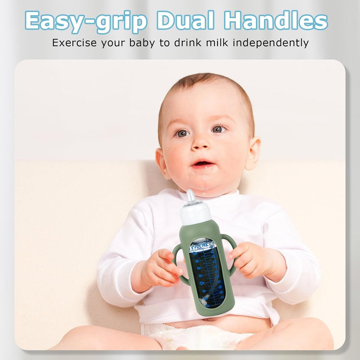 Sippy Straw Cup Conversion Kit with Silicone Sleeves for Dr. Brown's Narrow Glass Baby Bottle 4oz,Anti Breakage Baby Bottles Replacement Kit with Handle and Soft Sippy Spout,6m+,Set of 3