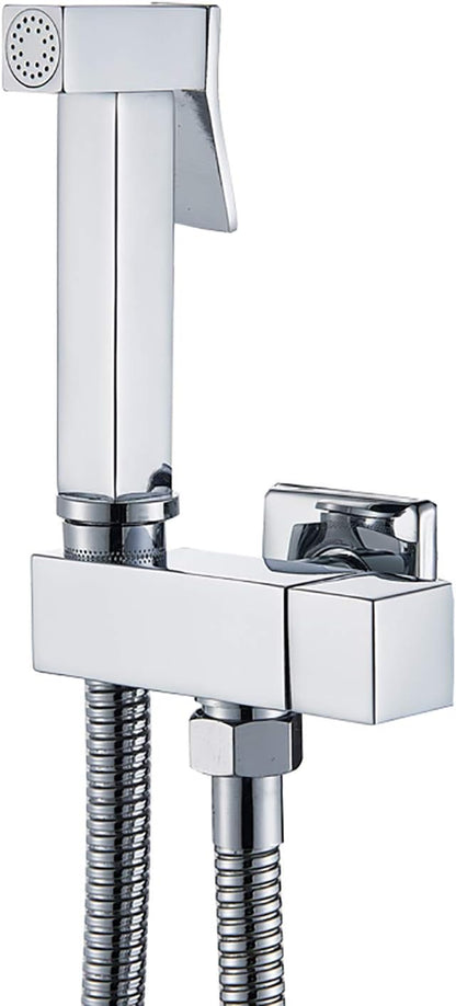 Handheld Bidet Sprayer for Toilet with Single Cold Water, Wall Mounted Bathroom Cloth Diaper Set Brass Kit for Pet Bathing, Personal Hygiene,Brushed Nickel(Chrome)