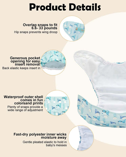 ALVABABY Baby Cloth Diapers 6 Pack with 12 Inserts Cloth Diaper Covers Adjustable Washable Reusable for Baby Girls and Boys