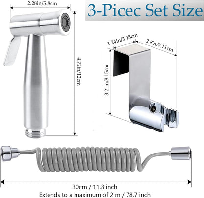 Bidet Stainless Steel Hand Shower, Muslim Stainless Steel Shower, Baby Cloth Diaper Spray Set with Spring Hose, wall Mount
