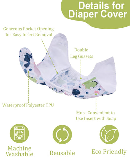 babygoal Cloth Diaper Covers 6 Pack with Wet Bag for Fitted Diapers and Prefolds with Double Gussets, Adjustable and Reusable for Baby Boys and Girls