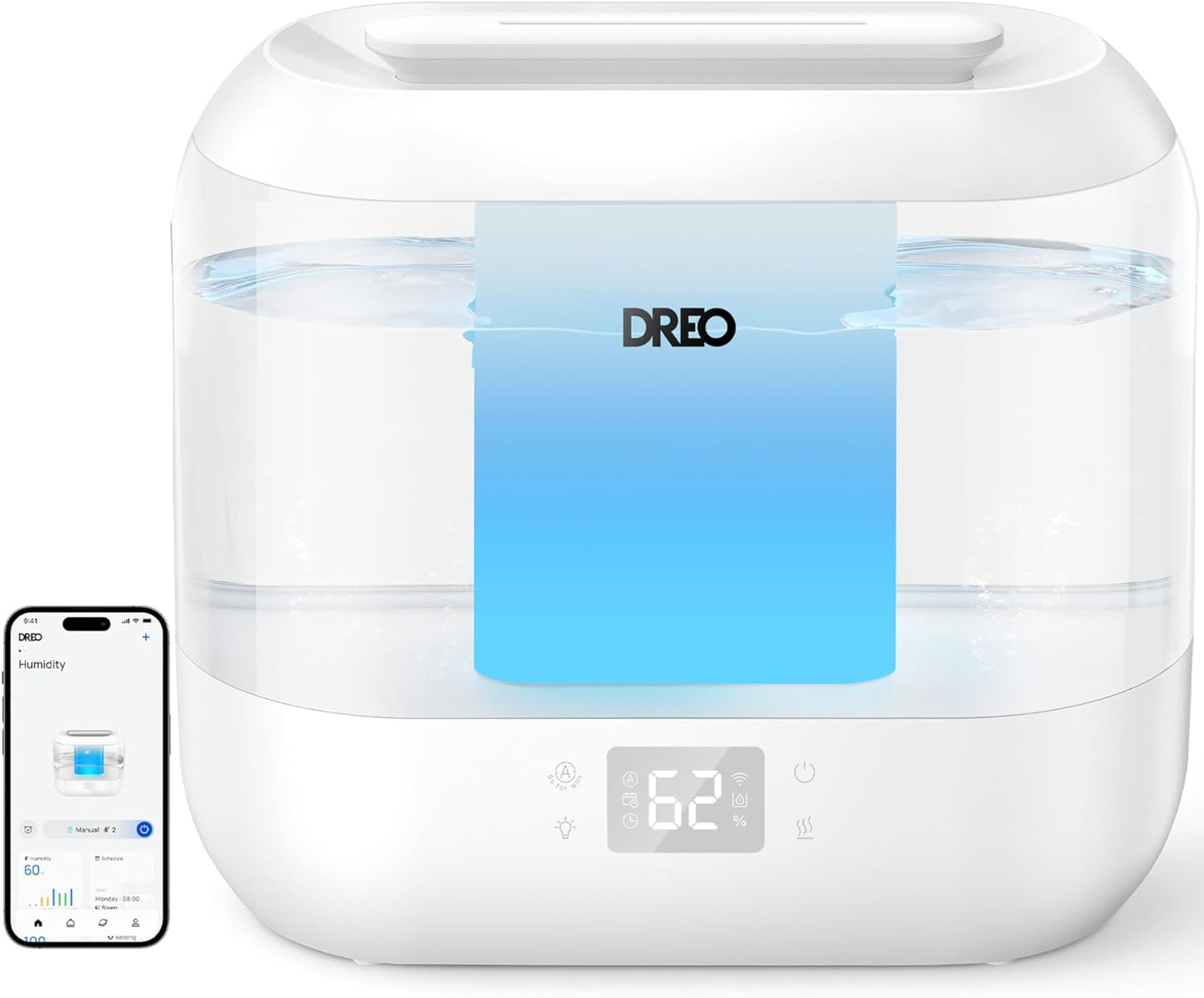 Dreo Smart Humidifiers for Bedroom, Top Fill 4L Supersized Humidifier Large Room with 28 dB, 36H Runtime, Touch/APP/Voice Control, Nightlight, Cool Mist Humidifiers for Baby, Plants, Indoor, Black