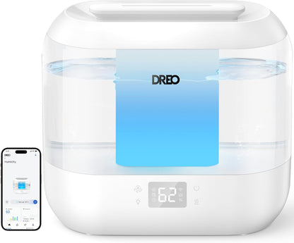 Dreo Smart Humidifiers for Bedroom, Top Fill 4L Supersized Humidifier Large Room with 28 dB, 36H Runtime, Touch/APP/Voice Control, Nightlight, Cool Mist Humidifiers for Baby, Plants, Indoor, Black