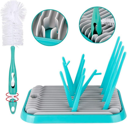 Baby Bottle Drying Rack with Bottle Cleaning Brush Set/Plastic Bag and Bottle Dryer - Drying Rack and The Planet Folds for Easy Storage