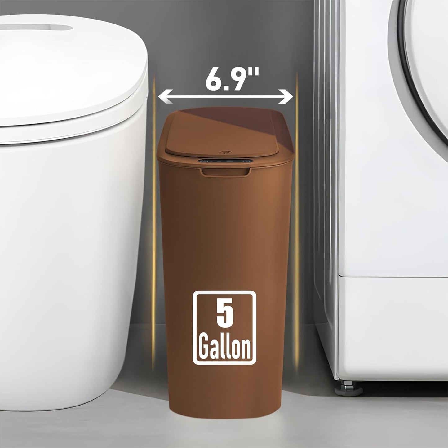 TIPGO 5 Gallon Motion Senor Bathroom Trash Can with Lid, Automatic Garbage Can Touchless, Smart Plastic Waste Basket for Narrow Spaces, Bathroom, Office, Bedroom, Living Room (White)