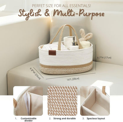 DECOMOMO Baby Caddy Organizer, Mother's Day Diaper Caddy Basket, Baby Baskets for Baby Shower (Spiral Beige & White, Large)
