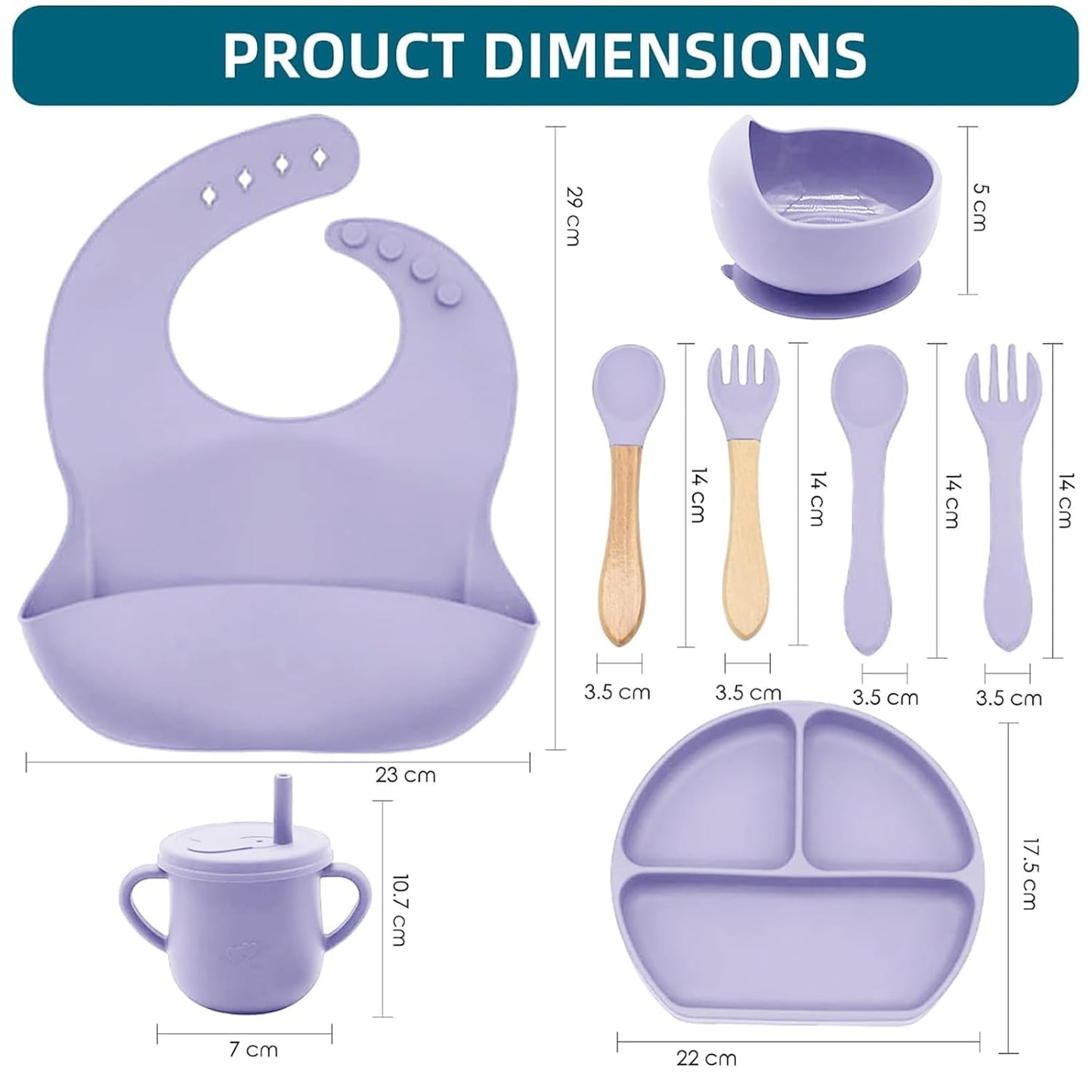 100% Silicone Baby Feeding Set, BPA Free Baby Dishes with Suction Bowl, Divided Plate, Toddler Self Feeding Dish Set with Spoons, Forks, Sippy Cup and Bib, Baby Eating Utensils (Navy Blue)