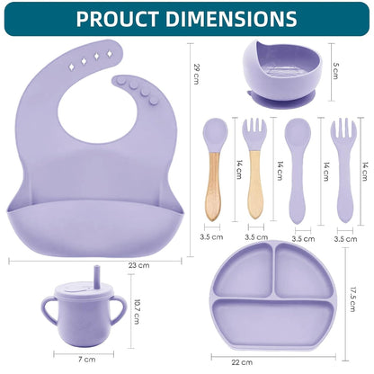 100% Silicone Baby Feeding Set, BPA Free Baby Dishes with Suction Bowl, Divided Plate, Toddler Self Feeding Dish Set with Spoons, Forks, Sippy Cup and Bib, Baby Eating Utensils (Navy Blue)