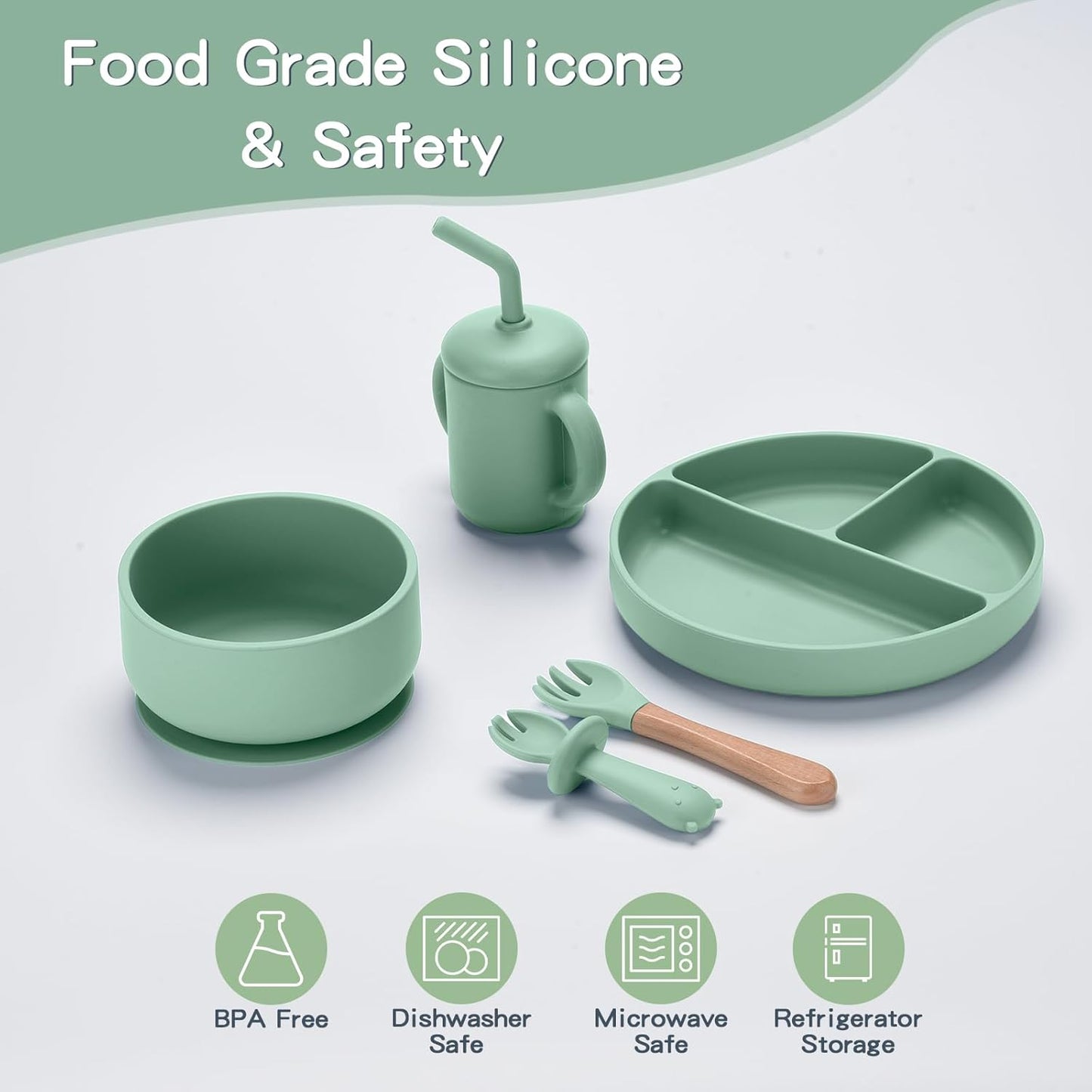 Silicone Feeding Set, 13PCS Baby Feeding Essentials with Suction Bowl & Plate, Spoons & Forks, Bib & Cup, Toothbrush, Baby Led Weaning Supplies for 6+ Months, Eating Essentials (Blue)