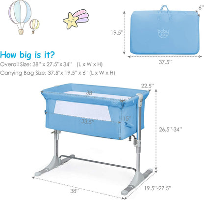BABY JOY Baby Bedside Crib, Portable Travel Sleeper Bed Side Bassinet w/Carrying Bag, Newborn Bassinet to Infant, Kids Crib with Detachable Mattress, Height Adjustable Design, Breathable Mesh, Grey