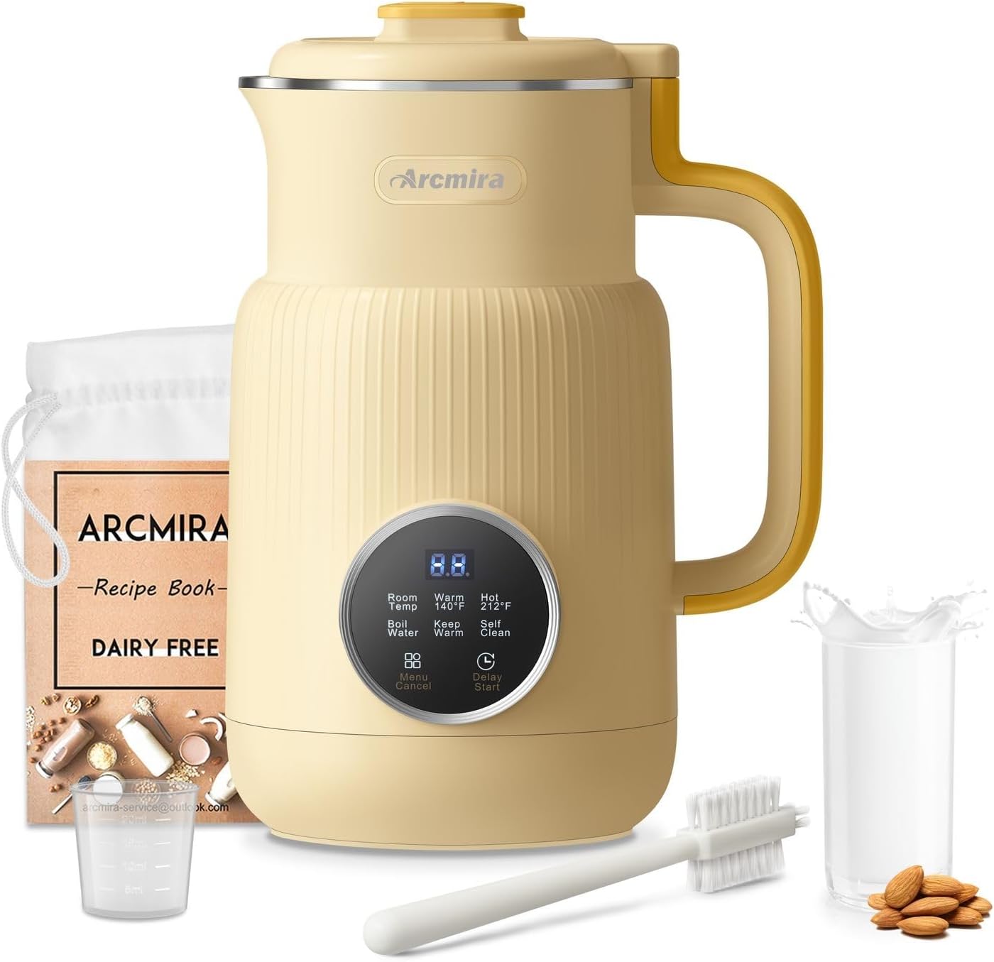 Arcmira 𝟲 𝗶𝗻 𝟭 Nut Milk Maker, 20 oz(600ml) Homemade Almond, Oat, Soy, Coconut, Plant Based and Non Dairy Beverages, Milk Blender Machine with Delay Start, Keep Warm, Boil Water, Self Cleaning
