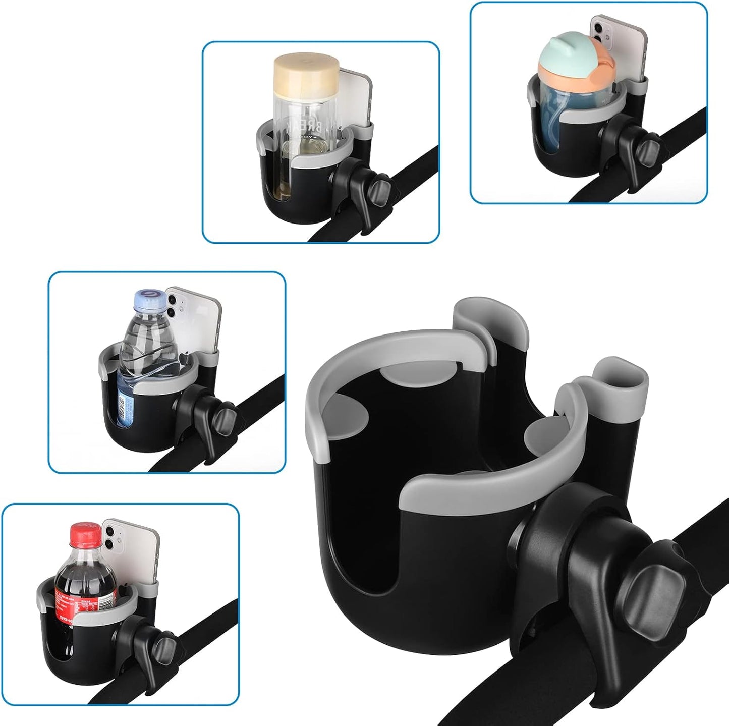 Accmor Stroller Cup Holder with Phone Holder, Bike Cup Holder, Universal Cup Holder for Uppababy Nuna Doona Strollers, 2-in-1 Cup Phone Holder for Stroller Bike Accessory