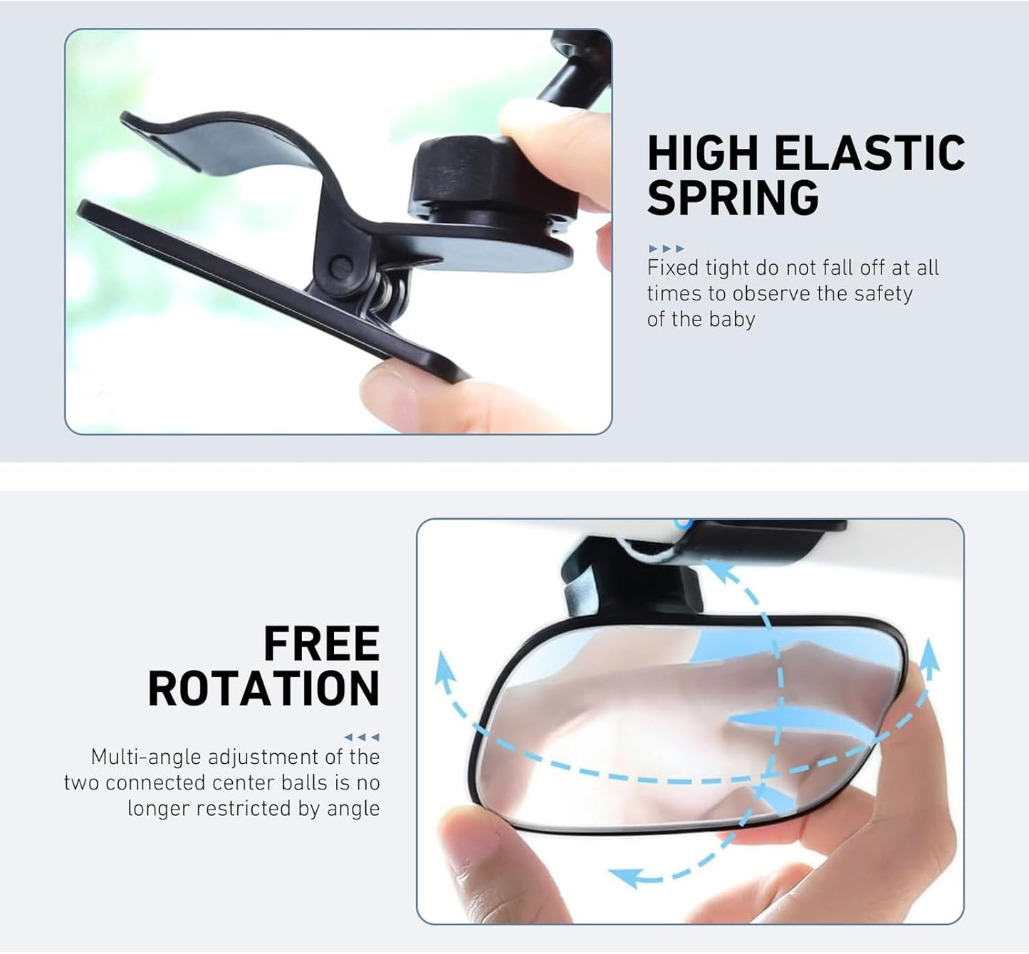 Car Mirror for Baby, 360° Rotatable Adjustable HD Observation Glass, Wide Angle Rear Seat Viewer with ABS Clip, Universal Safety Child Monitor for Vehicle (Black)