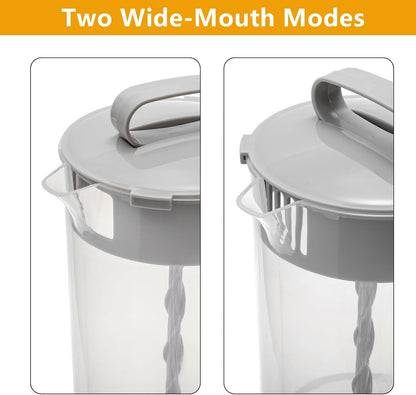 Frcctre 2 Pack Mixing Pitcher for Drinks 2 Quart/ 64oz Plastic Water Pitcher with Lid, Easy-Mix Angled Plastic Blades and Adjustable Mixer Plunger Container for Juice, Milk, Tea, Beverage Container