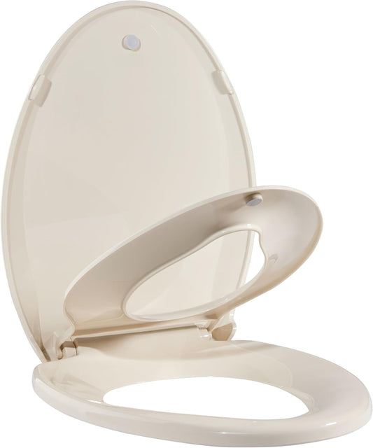 Toilet Seat, Elongated Toilet Seat with Toddler Seat Built in, Potty Training Toilet Seat Elongated Fits Both Adult and Child, with Slow Close and Magnets- Elongated