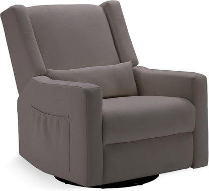 Tbfit Nursery Rocking Chair,360°Swivel Recliner Chair with Lumbar Support for Bedroom, Comfy Upholstered Armchair with Pillows & Footrest for Living Room & Baby Room