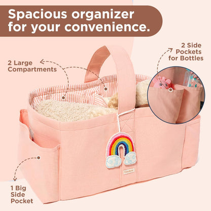 Folkulture Baby Diaper Caddy | Cotton Diaper Bag for Kids - Stylish Comfort Spacious Travel Essential Cart | Nursery Storage Bin and Car Organizer for Diapers, Wipes (Sky Blue - 15")