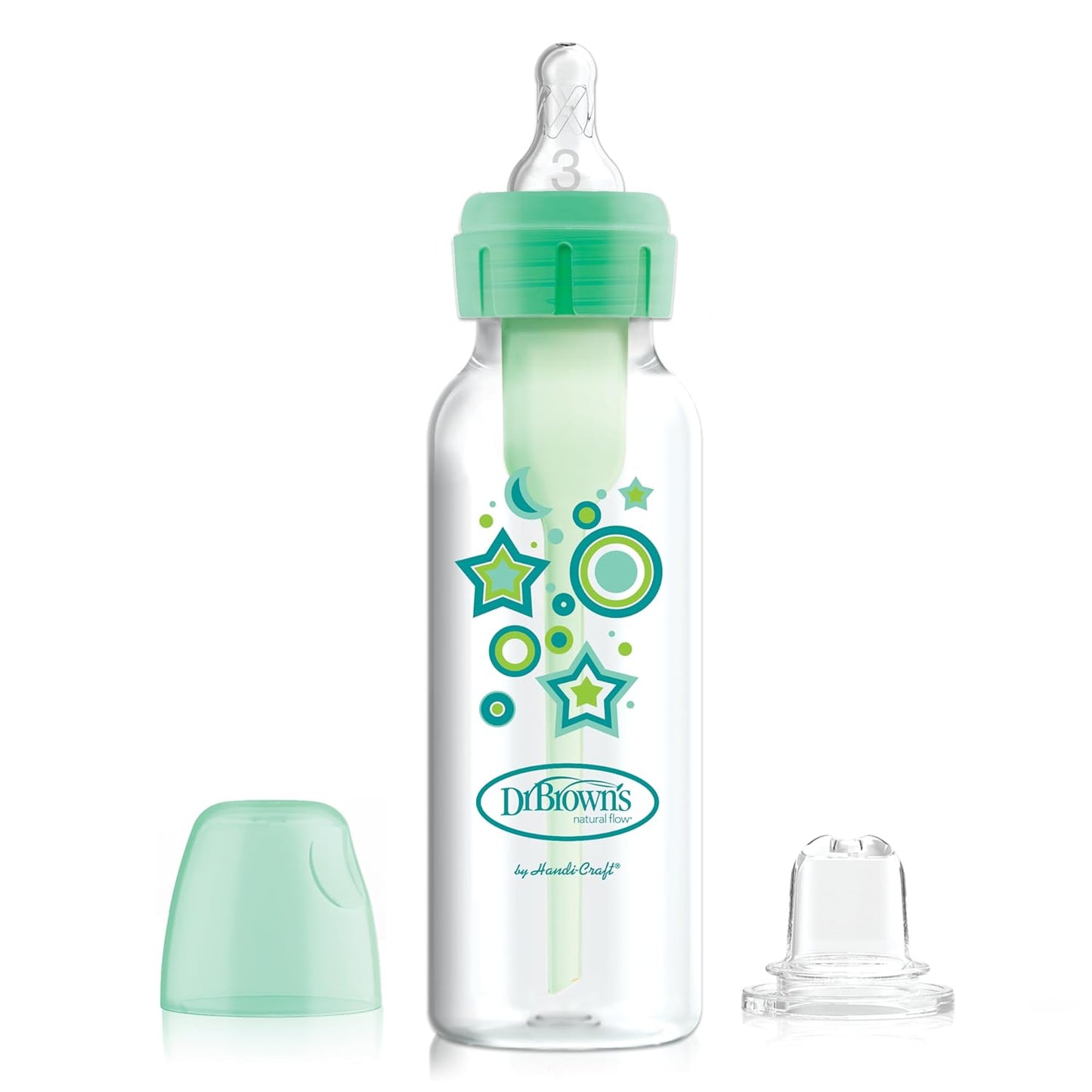 Dr. Brown's Anti-Colic Options+ Narrow Sippy Bottle Starter Kit, 8oz/250mL, with Level 3 Medium-Fast Flow Nipple and Soft 100% Silicone Sippy Spout, Blue, BPA Free, 6m+