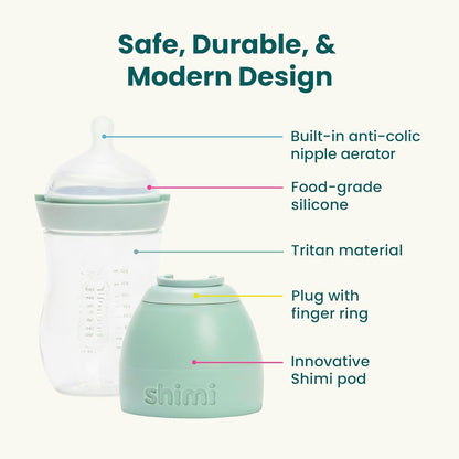 Shimi 2.0 Baby Formula Bottle with Refillable Formula Pods, 9 oz Tritan Feeding Bottle with Anti-Colic Silicone Nipple, Built-in Formula Dispenser for Travel and On-the-Go Feeding, Pack of 2