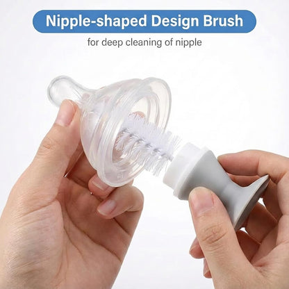 Ariseno 5-in-1 Baby Bottle Brush Set, Including Nylon and Silicone Bottle Brush, Bottle Cap, Straw and Nipple Cleaner, BPA-Free (Blue)