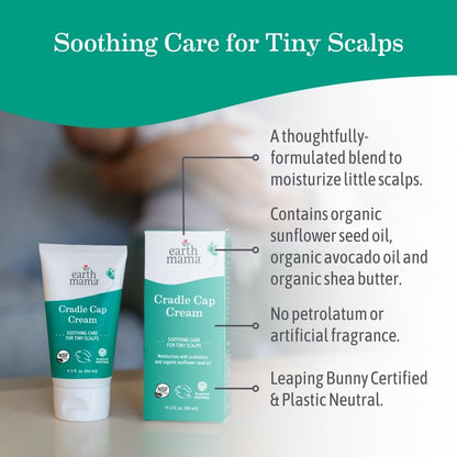 Earth Mama Cradle Cap Cream - 2 oz - Gentle Cream for Babies - Scalp Moisturizer to Help Soften Flakes - Cradle Cap Kit Essential