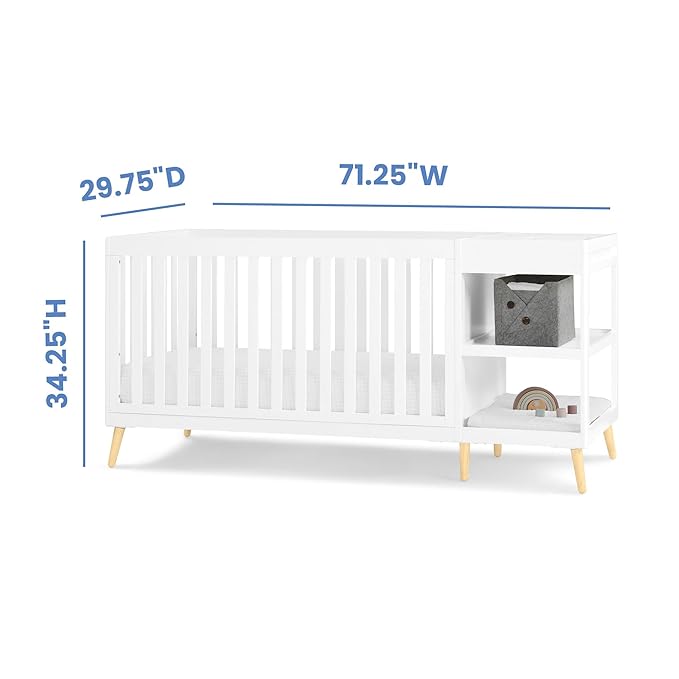 Delta Children Essex 4-in-1 Convertible Crib and Changer, Bianca White w/Natural